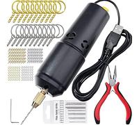 Ujjdwiurgh Perceuse éLectrique en RéSine, pour Moules de Moulage en RéSine, Kit D'éTau à Broche éLectrique avec 10 Forets pour Porte-CléS de D'Art en RéSine