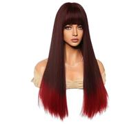 Ujjdwiurgh Perruque de Cosplay Noir Dégradé Rouge 62 cm Europe et Amérique Cheveux Longs et Raides Dégradé de Couleur Couvre-Tête Perruque Facile à Installer