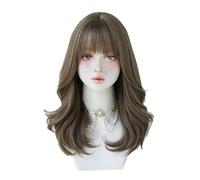 Ujjdwiurgh Perruque de Cosplay pour Collège 45cm en Fibre de Lin Gris Marron + de Haute Température Mat à Grande Vague en Fibre Chimique Simulation de Cheveux à la Mode Ensemble de Perruque de Sty