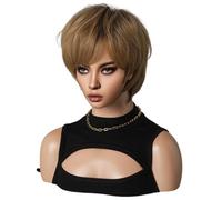 Ujjdwiurgh Perruque Femme Cheveux Courts Tout Haut Ensemble de Style de Tête Unisexe 1Set Brun Doré 26cm