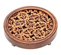 Ujjdwiurgh Plateau à thé rond creux en noyer, support de théière, support de tasse rétro, coussin d'isolation thermique (L)