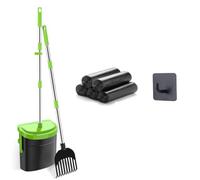 Ujjdwiurgh Pooper Ramasse-Crottes Pivotant et Râteau avec 100 à Déjections, Poignée en Acier Inoxydable pour Chiens de Grande, Moyenne et Petite Taille