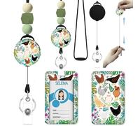 Ujjdwiurgh Porte-badge avec cordon en silicone perlé et clip rétractable, avec porte-nom rétractable, pour le travail et le bureau