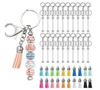 Ujjdwiurgh Porte-Clés en Perles 40 Pièces - Barres de Porte-Clés Vierges avec Bandes, Pompons en Cuir Colorés pour Projets de Porte-Clés DIY.