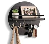 Ujjdwiurgh Porte-clés mural en bois avec étagère décorative et crochets de rangement pour la maison et la décoration murale Noir
