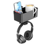 Ujjdwiurgh Porte-gobelet 4 en 1 à clipser sur le bureau - Support rotatif pour casque - Porte-stylo amovible - Noir