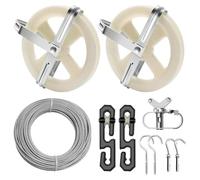 Ujjdwiurgh Poulies de corde à linge d'extérieur - Câble métallique de 150,9 m - Poulie de 12,7 cm - Séparateur de type S, tendeur, vis, crochet et vis d'extension