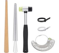 Ujjdwiurgh Pour L'Ensemble D'Outils de Mesure de Taille de Bague - 6 Pièces Comprenant un Mandrin à Bague, une Tige de Polissage en Bois et un Marteau à, pour la Fabrication et la Réparation de B