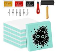 Ujjdwiurgh Pour les Débutants de Kit de Fabrication de Timbres 6pcs 2 "X 2" Blocs de Sculpture en Caoutchouc, Tampon de Blocs de Linoléum pour Bricolage