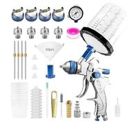 Ujjdwiurgh Pulvérisateur Pneumatique HVLP à Alimentation par Gravité avec Buses de 1,4/1,7/2,0/2,5 mm et Godets de Mélange de 650 Cm3, Pulvérisateur de Peinture Automobile.