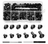 Ujjdwiurgh Rivets à Vis pour Cuir Bricolage M5 X 4/5/6/8/10/12 mm Vis de Liaison de Kit Assorties Rivets de Liaison au Livre avec Tournevis à Poinçon