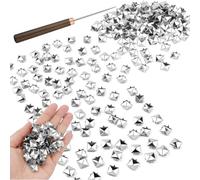 Ujjdwiurgh Rivets en Métal, Griffes, Clous, Pointes, 10 Mm, Carrés, Pyramidaux, 400 Pièces, avec Manche en Bois, Poinçon, Outil pour Vêtements Punk Rock A