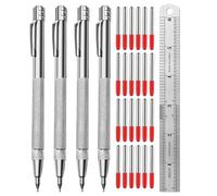 Ujjdwiurgh Scriber en Carbure de Tungstène avec Aimant, Scribe en Métal, avec 24 Pointes de Marquage de Rechange Supplémentaires et Règle en Acier en Métal Argenté 4 Pièces