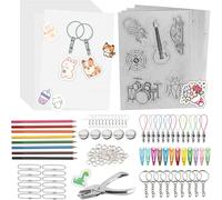 Ujjdwiurgh ShrinkyDink Kit de porte-clés A5 en papier rétractable pour enfants avec porte-clés, boucles d'oreilles, pinces à cheveux et broche