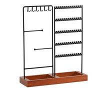 Ujjdwiurgh Support de boucles d'oreilles en fer à 5 niveaux avec base en bois pour boucles d'oreilles, colliers, bracelets, bagues - Noir