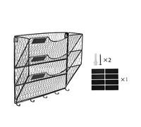 Ujjdwiurgh Support Mural Suspendu en Métallique à 3 Niveaux avec Crochets, Bac de Tri de Bureau pour Lettres, Documents, Magazines