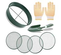 Ujjdwiurgh Tamis de sol avec gants de pelle, tamis de jardin avec 4 mailles interchangeables de 3, 6, 9, 12 mm, tamis à saleté