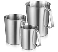 Ujjdwiurgh Tasses à Mesurer en Acier Inoxydable 3 Pièces Pichet en Métal avec Marquages en Oz et Ml 16 Onces, 32 Onces, 64 Onces