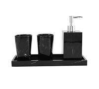 Ujjdwiurgh Texture Marbre Fournitures de Salle de Bain Noir 4 PièCes SéRies RéSine Les Accessoires de Salle de Bain avec Distributeur Porte-Brosse à Dents Distributeur de Savon