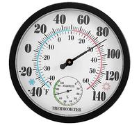 Ujjdwiurgh ThermomèTre IntéRieur ExtéRieur Jardin Mur Patio ThermomèTre MéTéO HygromèTre, Grand Chiffre 10 de DiamèTre (Noir)