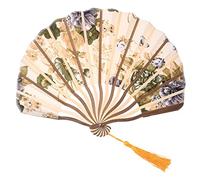 Ujjdwiurgh Tissu Fleur de Pivoine de Style Classique Bambou Pliant Danse Ventilateur de Main Beige