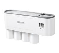 Ujjdwiurgh Un porte-brosse à dents mural avec 4 gobelets à pinceaux, un grand plateau et 1 tiroir de maquillage