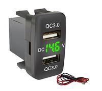 Ujjdwiurgh Voiture Double USB3.0 Charge avec VoltmèTre D'Affichage Chargeur de Voiture de Tension Noire et Verte pour