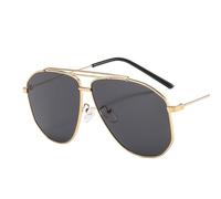 UJNHGQ Lunettes de soleil aviateur vintage en métal pour femmes et hommes, style punk, populaire, pour la conduite en plein air, double pont, noires