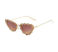 UJNHGQ Lunettes de soleil œil de chat de niche, lunettes de soleil pour femmes, lunettes de soleil papillon à monture métallique, thé dégradé doré, 1