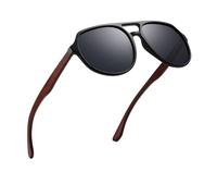 UJNHGQ Lunettes de soleil polarisées pour hommes, style vintage, design en bois, style pilote, pour la conduite, noires, 1
