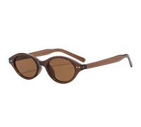 UJNHGQ Lunettes de soleil rétro à petite monture pour femmes, ovales, polyvalentes, fines, pour l'extérieur, les voyages, les déplacements, marron, 1