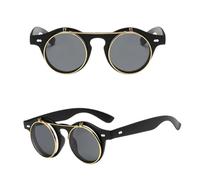 UJNHGQ Lunettes de soleil rondes à rabat style steampunk vintage, classiques, à double couche, à clapet, noir mat, 1