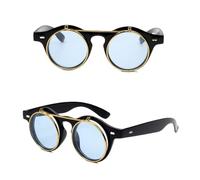 UJNHGQ Lunettes de soleil rondes à rabat style steampunk vintage, classiques, double couche, à clapet, c8, noir et bleu, 1