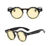 UJNHGQ Lunettes de soleil rondes à rabat style steampunk vintage, classiques, double couche, à clapet, c7, noir et jaune, 1