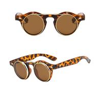 UJNHGQ Lunettes de soleil rondes à rabat style steampunk vintage, classiques, double couche, à clapet, léopard c4, 1