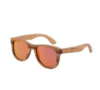 UJNHGQ Lunettes de soleil tendance en bois de zèbre polarisées UV400 pour femmes et hommes, avec étui en bois, plusieurs couleurs de verres, rouge, étui rond en bambou C
