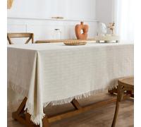 UJNHGQ Nappe d'automne en Coton et Lin, Style Ferme, en Toile de Jute Grise avec Pompon, pour Cuisine, Salle à Manger, Pique-Nique, Mariage (180 x 230 cm/Ivoire)
