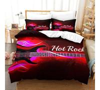 UJSDVNNJJ 3 Pièces Thème de Musique Fire Rock Couvertures Quilt 3D Printed Brûler la Guitare Couette Ensemble De Linge De Lit Et Coussins Microfibre pour Enfants Garçons Filles Double(200x200cm)