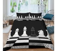 UJSDVNNJJ Chess Pieces Linge de Lit Léger Microfibre résistante 3 Pièces 3D Effet Noir Blanc and Style Parure de Lit avec 2 Taies d'oreiller Hypoallergique for Chambre Enfants King（220x240cm）