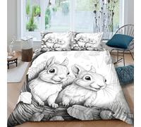UJSDVNNJJ Écureuil Duo Parure de Lit Microfibre résistante 3 Pièces 3D Effet Douce Noir Blanc Illustration Ensemble De Literie avec Fermeture Éclair Confortable for Enfant Super King（260x220cm）