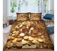 UJSDVNNJJ Golden Coins Pile Housse de Couette Microfibre 3 Pièces 3D Imprimée Confortable Luxury Finance Concept Ensemble De Literie avec Fermeture Éclair Ultra Douce for Hommes Single（140x200cm）