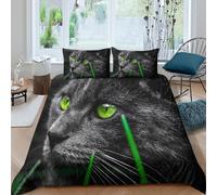 UJSDVNNJJ Noir Chat Eyes Ensemble De Literie Microfibre résistante 3 Pièces 3D Effet Douce Wild Animal Portrait Parure de Lit avec Fermeture Éclair Confortable for Chambre Enfants Double（200x200cm）