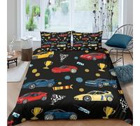 UJSDVNNJJ Race_Cars_Speed Parure de Lit Hypoallergique Microfibre 3 pièces Imprimé en 3D Cartoon_Race_Design Ensemble De Literie avec Taie d'oreiller Ultra Douce for Garçons Filles King（220x240cm）
