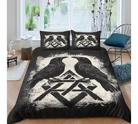 UJSDVNNJJ Raven Duo Ensemble De Literie résistante 3 pièces 3D Imprimée Léger Noir Blanc and Tattoo Style Parure de Lit avec Taie d'oreiller Entretien Facile for Chambre de garçons Double（200x200cm）