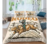 UJSDVNNJJ Rodeo Cowboy Action Ensemble De Literie Confortable Microfibre Hypoallergique 3 pièces Vintage Western Parure de Lit avec Fermeture Éclair Résistante for Chambre Adulte Double（200x200cm）