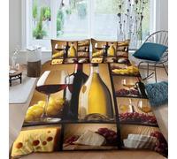 UJSDVNNJJ Wine Pairing Housse de Couette Microfibre 3 Pièces Imprimé en 3D Super Douce Gourmet Food Set Parure de Lit avec Fermeture Éclair Résistante for Hommes Double（200x200cm）