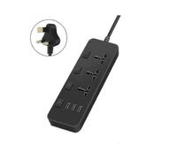(UK,Black)Us/uk/eu Power Strip 5v2.1a Surge Protector With 3 Outlets & 3 Usb Ports