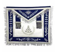 UK EMPIRE GROUP - Tablier Maçonnique en Cuir d'Agnelage Bleu - Broderie Argentée sur Ruban Bleu Marine | Tabliers Franc-Maçon, Soie Satinée, 14 x 16 inches