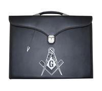 UK EMPIRE GROUP Tablier maçonnique et étui en cuir avec chaîne Master Mason (imprimé) MM, taille provinciale - Sacs de transport franc-maçon (argent)