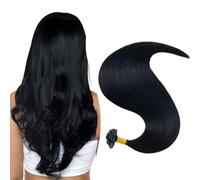 UK-Fashion-Shop Extension Cheveux Naturel Keratine 1g Extension Keratine Cheveux Naturel 50 Mèches U Tip Extensions à Chaud Remy Human Hair, 50 cm #01 Noir